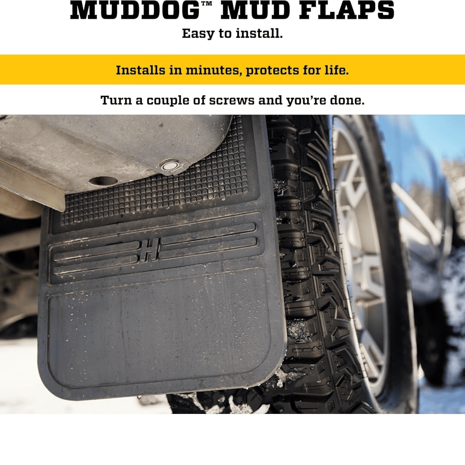 Universal Muddog Mud Flaps | Rubber Front Mud Flaps - 12" w/o Weight - Black (FITS Various Ford, Chevy, Dodge, GMC, Toyota, Nissan, Hummer