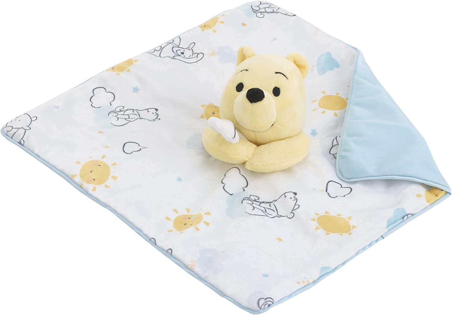 Disney Winnie The Pooh White, Yellow, and Aqua Cloud and Sun Lovey Security Blanket - image 3 of 5