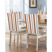 nqOlkjepod Burnt Orange Gray Striped Chair Covers Set of 6, Decorative Chair Back Cover, Farmhouse Stripe Art Dining Room Chair Slipcovers Removable Chair Protectors Covers for Party Banquet
