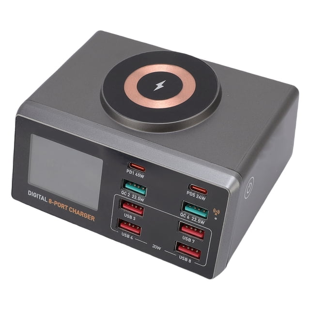 100W USB C Fast Charger Block, USB Charging Station Hub Brick, with Real Time Power Display, Magnetic Adsorption Positioning, for Laptop and Smartphone