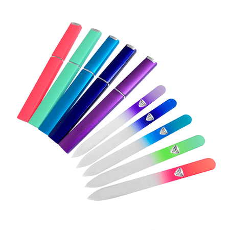 5-Piece Czech Glass Nail File Manicure Set for Gentle Nail Care Expertly Shaped Nails & Professional Smooth Finish by Bona Fide Beauty Multicolor Files in Hard Cases