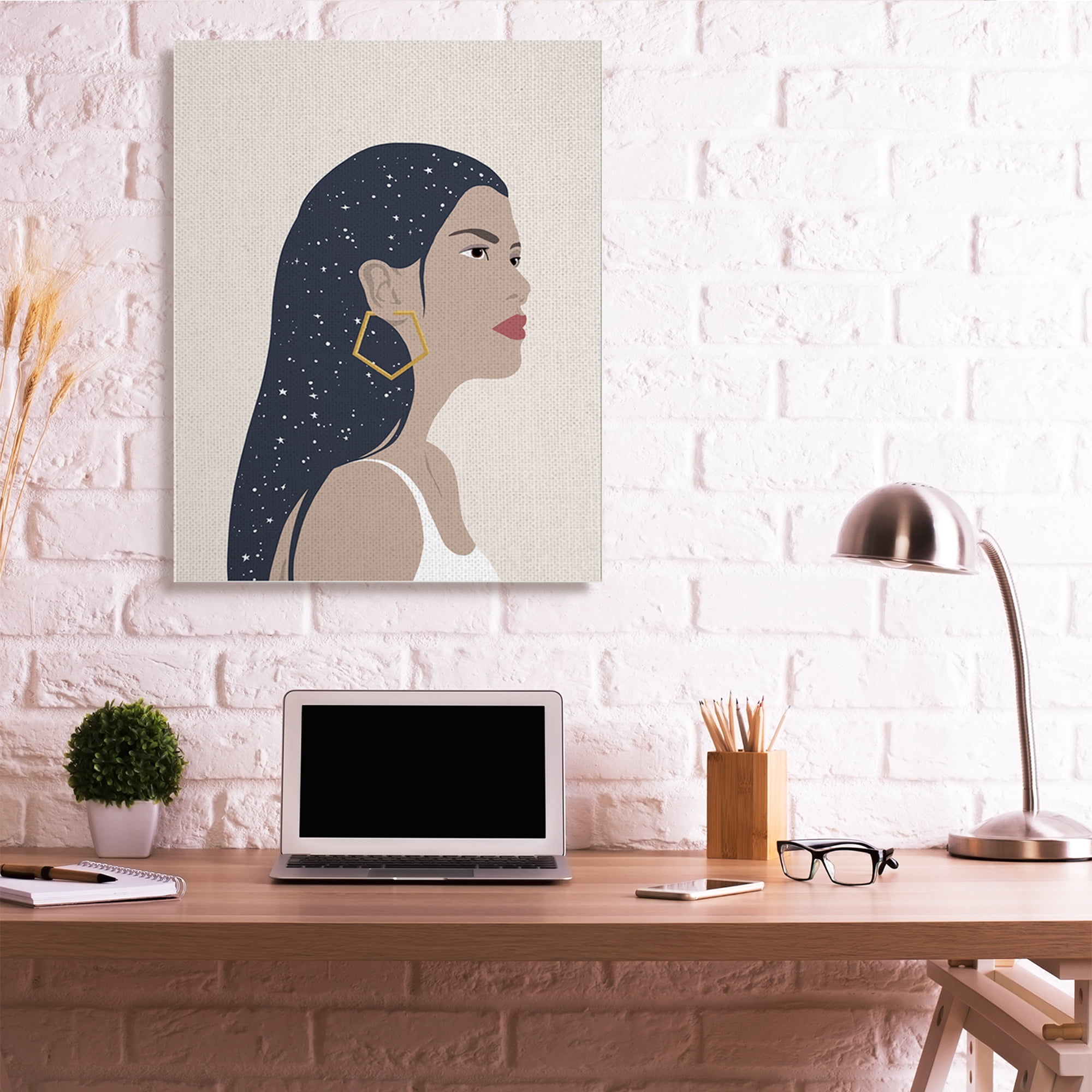 Stupell Industries Female With Earring Abstract Star Constellation Hair Novelty Painting Gallery Wrapped Canvas Art Print Wall Art, 36 x 48