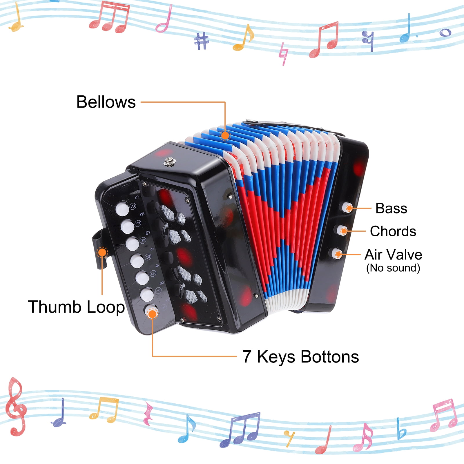 Uxcell Accordion 10 Keys Button Accordion Mini Musical Instrument Gifts, Black