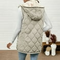 thumbnail image 5 of XUNKUSGA Women Long Fleece Vest Double Zip Sleeveless Hooded Puffer Jacket Solid Color Winter Puffer Vest with Pockets Casual Loose Fashion Womens Vest S-2XL Beige, 5 of 9