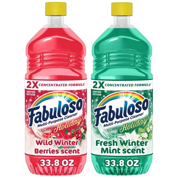 Fabuloso Holiday Multi-Purpose Cleaner, 2X Concentrated, Wild Winter Berries Scent and Fresh Winter Mint Scent, 33.8 fl oz each