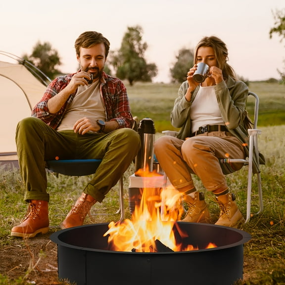 Extra Large 42-Inch Metal Fire Pit - Heavy-Duty Solid Steel Fire Ring for Backyard, Camping, Patio - Above/Ground Installation, Wood Burning - Durable Stable Base for Gatherings