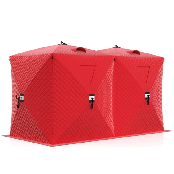 Ladcaser Insulated Ice Fishing Shelter 6-8 Person, Quick Setup Portable Hub Tent, Windproof Thermal Shanty for Winter Ice Fishing with Carry Bag