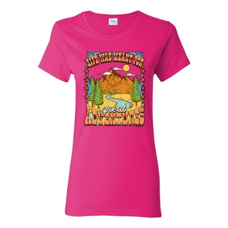 Wild Bobby Life Was Meant For Great Adventures Mountains Pine Trees Nature Lover Women Graphic Tee  Fuschia  Large