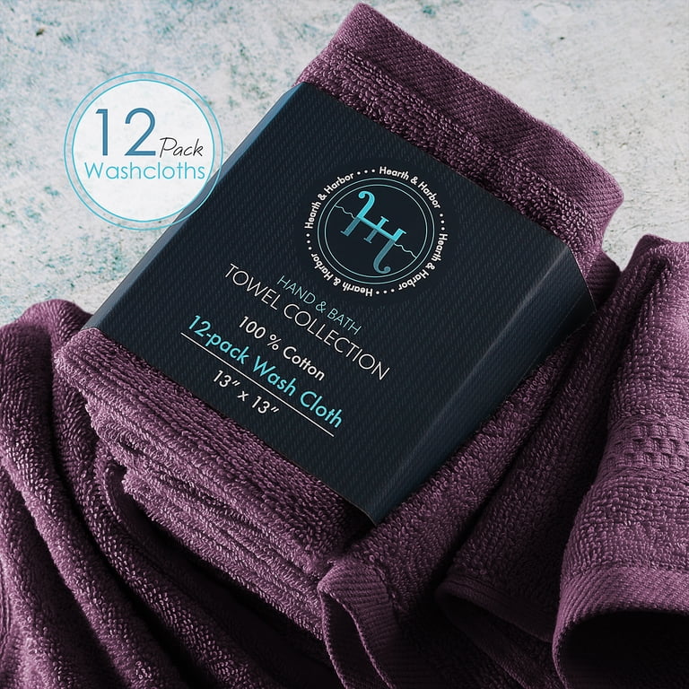 Hearth & Harbor 12-Piece Cotton Washcloth Set, Purple photo 3