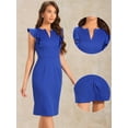 thumbnail image 2 of DARING DIVA Sheath Ruffles V Neck Split Pencil Blouse XS Royal Blue, 2 of 5