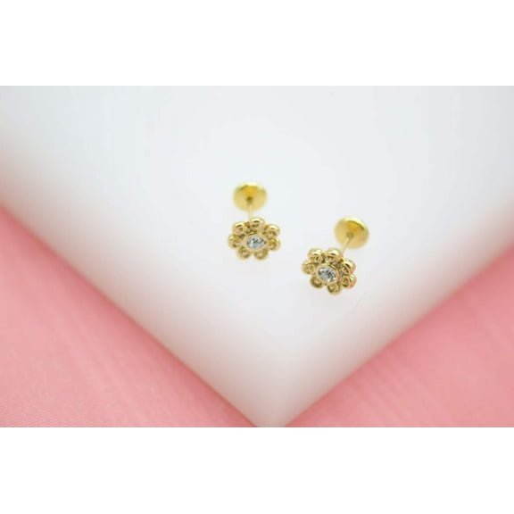 18K Gold Filled Bead Flower Stud Earrings (L87)