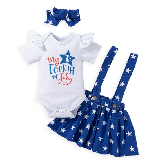 OAVQHLG3B Toddler Baby Girls Outfits Independence Day Summer Strap Dress Three-piece Suit