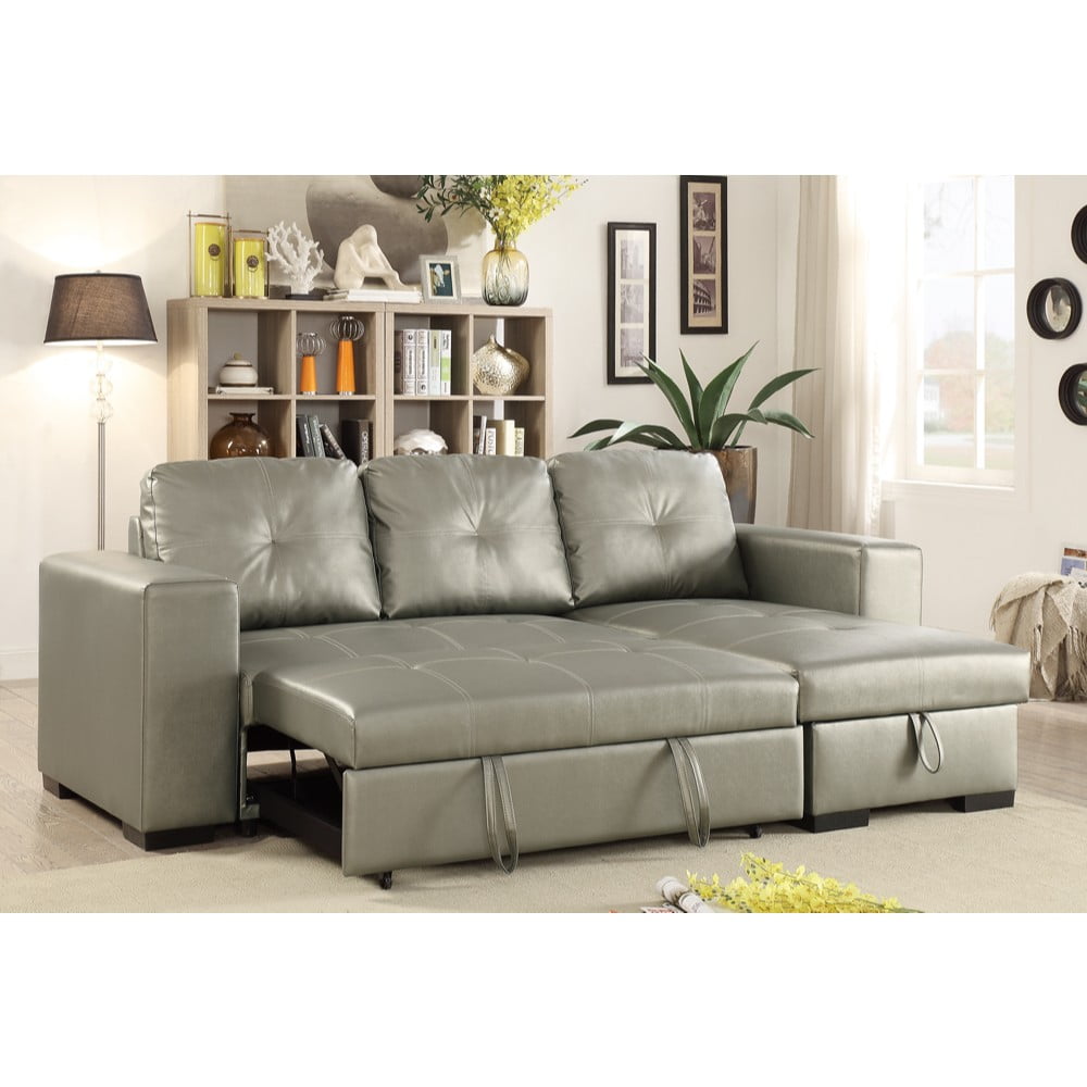 Polyurethane 2 Piece Convertible Sectional Sofa In Silver