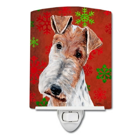 

Caroline s Treasures SC9748CNL Wire Fox Terrier Red Snowflakes Holiday Ceramic Night Light 6x4x3 multicolor