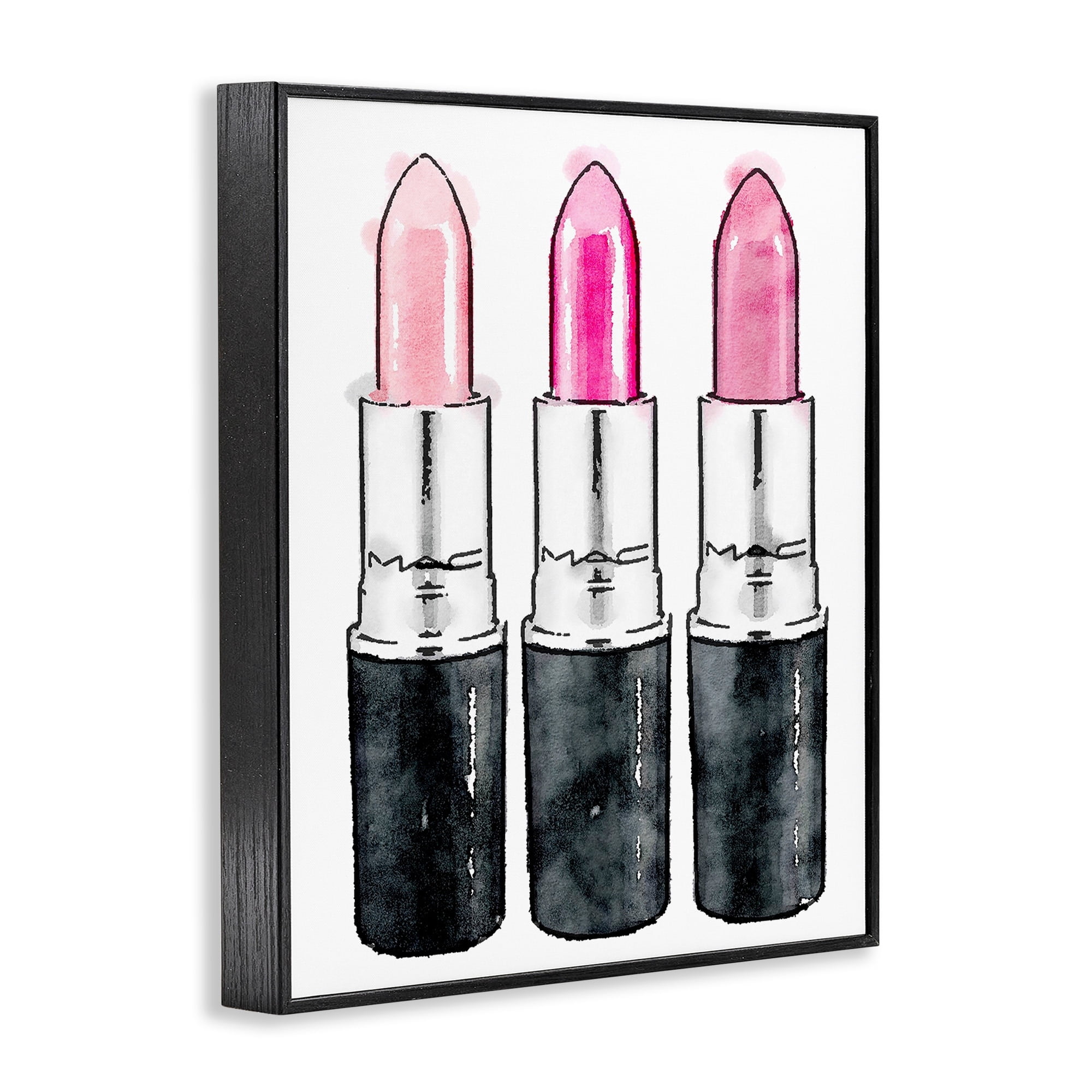 Three Pink Lipsticks Framed Giclee Texturized Art, 11 x 1.5 x 14