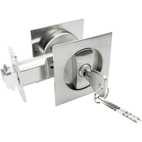 Pocket Door Lock with Key, Invisible Hardware for 1 3/8 Inch to 2 3/16 Inch Thickness Door, Contemporary Entry Square Pocket Sliding Door
