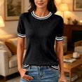 thumbnail image 6 of Women's Lightweight Short Sleeve Sweater Top Business Casual Crew Neck Summer Loose Basic Tops by Yigetop Black L, 6 of 6