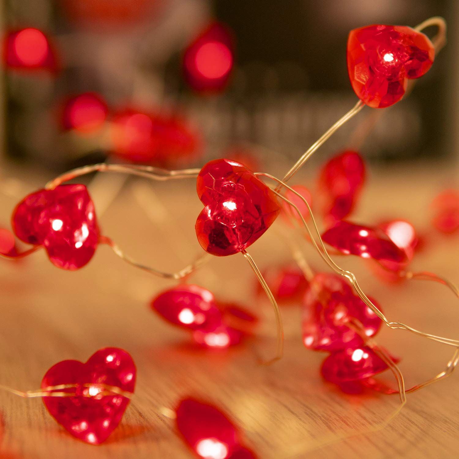 LED Red Heart Light String Wire Fairy Lamp Romantic Xmas Wedding Party DIY Decor 