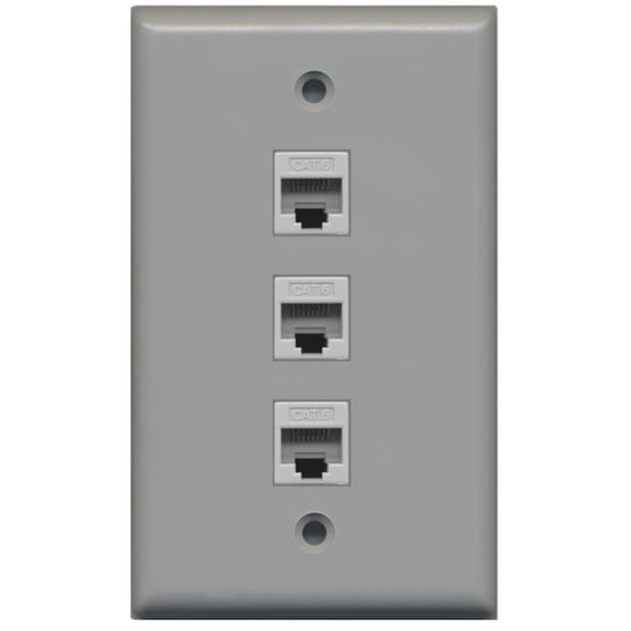 RiteAV - 3 Port Cat6 Female-Female Wall Plate - Gray