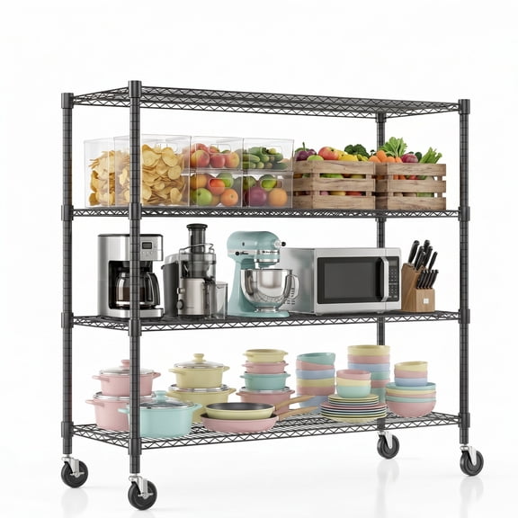 Legooin 48x18x72 inch Heavy Duty Wire Shelf on Wheels Garage Shelving Unit Industrial Shelf Residential Storage 2000lbs Capacity, Black