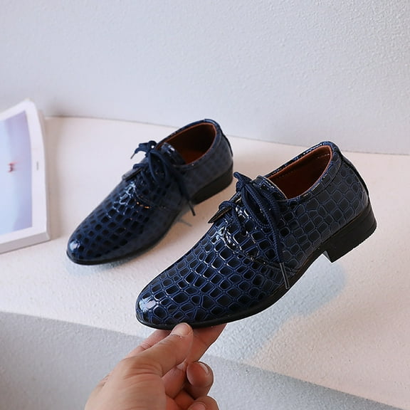 MJTBGFSWG Kids Sneakers Boys Boys Leather Shoes New Pattern Pointed Low Heel Comfortable Lace Up Dress Dance Performance Shoes