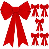 Guvpev 6Pcs Christmas Decor, 9x12 In Red Velvet Bows for Christmas Tree, Christmas Bows Hanging Decorations for Wreath Fence Stairs Railing Fireplace Front Door Indoor Outdoor Holiday Xmas Decor