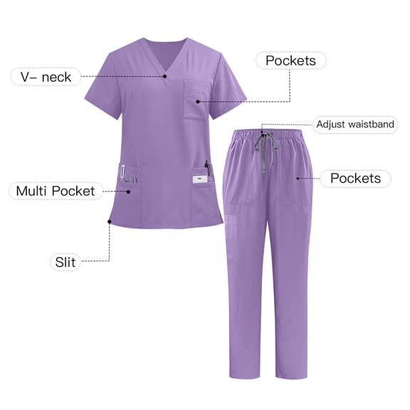 YSUEJPF Scrubs for Women & Men 2 Piece Sets Short Sleeve V Neck Scrub Shirts & Drawstring Pants Unisex Stretchy Lightweight Medical Uniforms