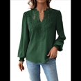 thumbnail image 3 of Blusas de con Lunares, Estilo Bohemio, de Larga y Cuello en V para Mujer, con Encaje de Ganchillo, Estilo Informal y Moderno Verde Oscuro L, 3 of 9