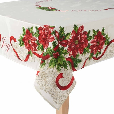 christmas ivory poinsettia border fabric tablecloth by st nicholas square