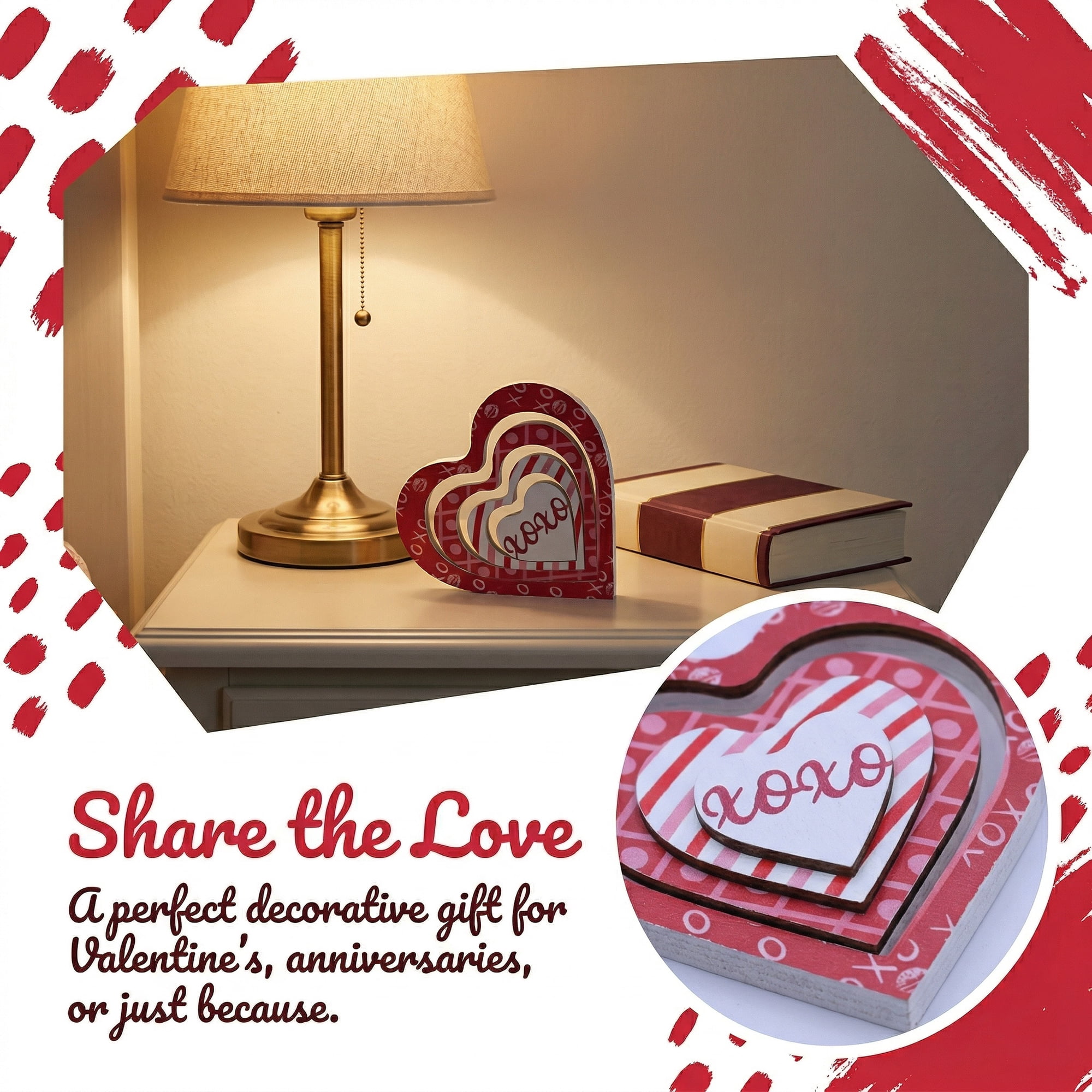 Unique Bargains Wooden Heart Table Decor Removable Stackable Heart Sign Style E 5.1in
