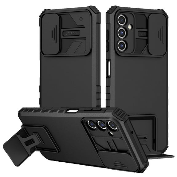 Designed for Samsung Galaxy A15 5G Hybrid Hard PC & TPU Rubber Shockproof with Easy Viewing Kickstand & Covered Camera Protection Phone Case Cover [Black]