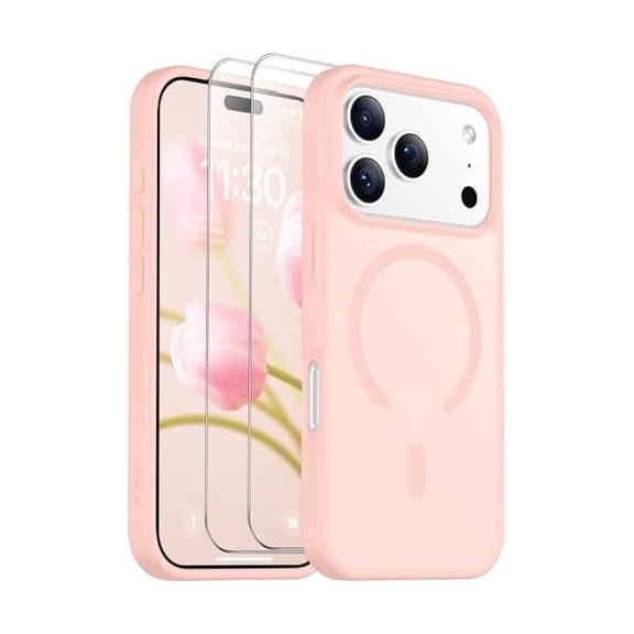 Eryueer for iPhone 17 Pro Max Case Magnetic Translucent Matte Case with 2PCS Tempered Glass Screen Protector Slim Phone Case for iPhone 17 Pro Max 6.9'' Pink