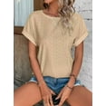 thumbnail image 3 of MORTTIC Women's Eyelet Embroidery Short Sleeve T-Shirt Summer Casual Crewneck Curved Hem Tops, 3 of 5