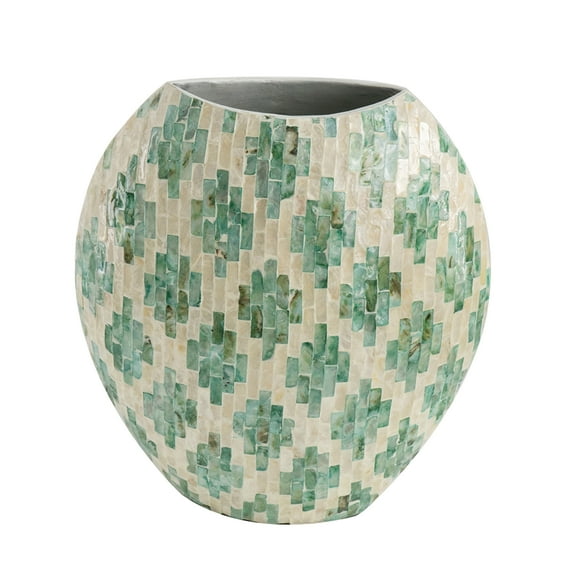 CC Home Furnishings Diamond Pattern Oval Paper Powder Vase - 13.75" - Green and Beige