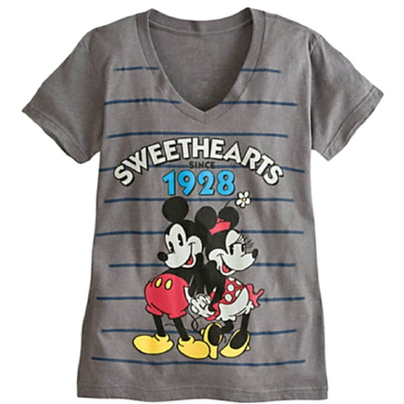 Mickey & Minnie Gray V-Neck "Sweathearts" T-Shirt (XS)