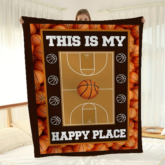 Basketball Patterned Flannel Blanket, Soft Warm Throw Blanket Nap Blanket for Couch Sofa Office Bed Camping Travel