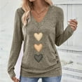 thumbnail image 2 of Feancey Women's V Neck T-Shirts Heart Printed Long Sleeve Tunic Tops Dressy Ruched Side Business Casual Blouse Velentine's Day Graphic Tees Khaki S, 2 of 9
