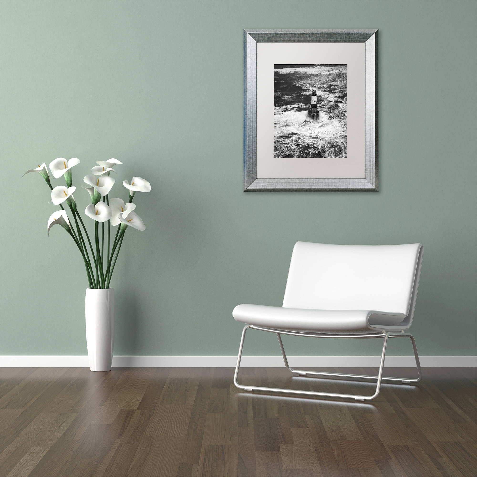 Trademark Fine Art "Armen Lighthouse Against Ruzica" Canvas Art by Mathieu Rivrin, White Matte, Silver Frame