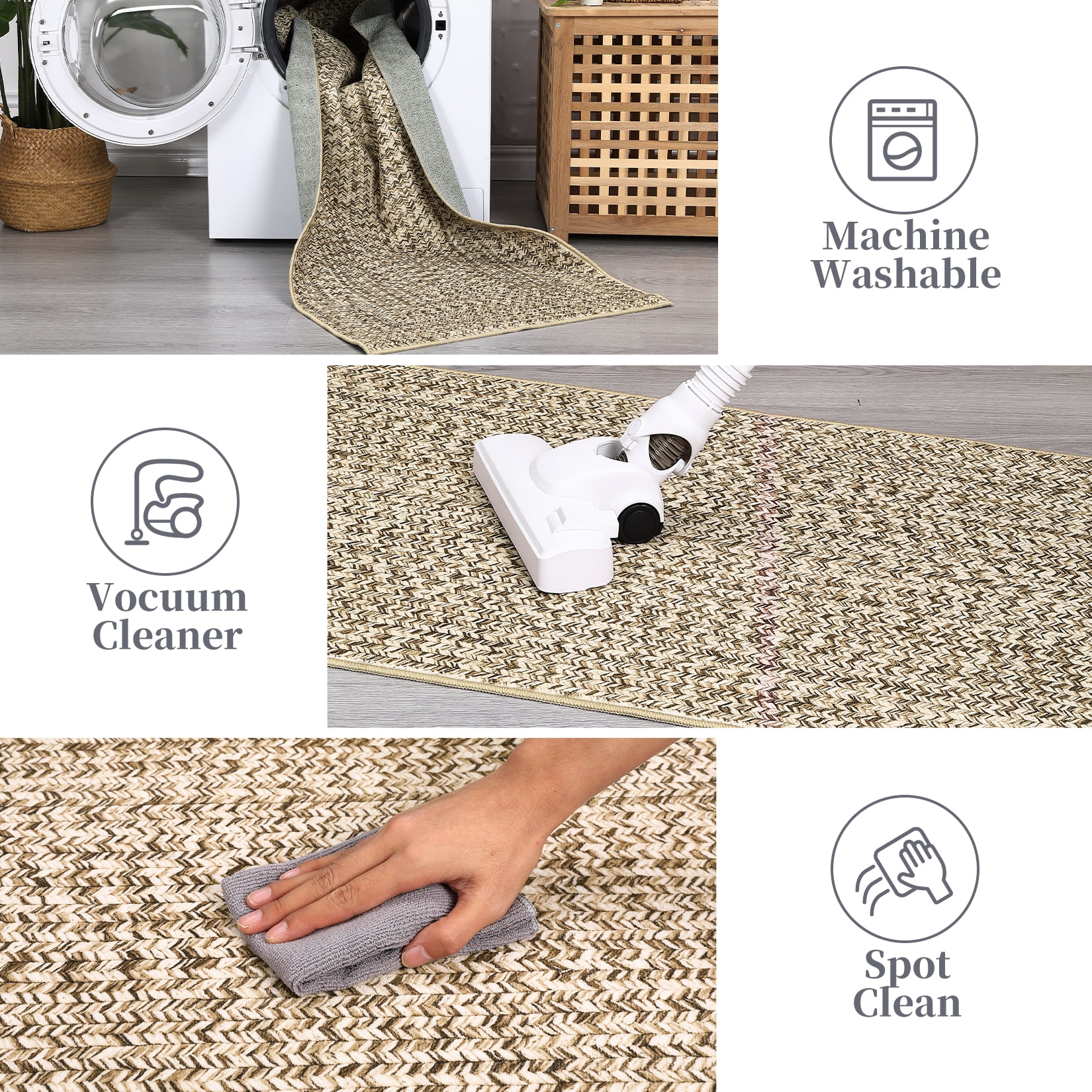 Haperlare Braided Print Runner Rugs for Hallway Washable Non Slip Entryway Laundry Runner Rug,Indoor Floor Rugs,2'x6' Solid Beige