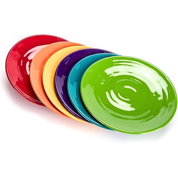 11-Inch Melamine Plates (Set of 6) - Unbreakable and Reusable Plastic Dinnerware with Ceramic Feel, Stackable and Dishwasher-Safe - Versatile for All Meals (Multicolor)