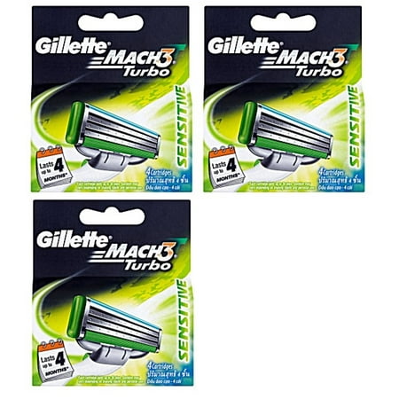 Gillette Mach3 Turbo Sensitive Refill Blade Cartridges, 12