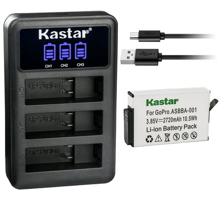 Kastar 1 Pack Battery and LCD Triple USB Charger Compatible with GoPro Camera ASBBA-001 Fusion Battery  GoPro ASBBA-001 Battery  Gopro Fusion 360-Degree Action Camera  Gopro Fusion VR 360 Camera