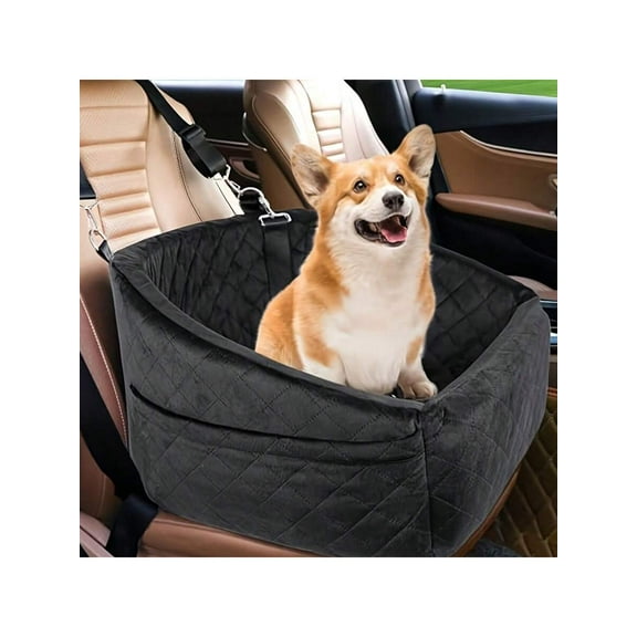 Dog Car Booster Seat for Small/Medium Dogs Under 30lbs - Detachable Pet Travel Bed with Safety Belt, 3-Side Mesh & Storage Pockets, Machine Washable