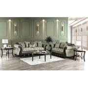 Traditional Gray & Espresso Chenille Sofa and Loveseat FOA Justina
