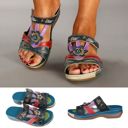 

Alueeu Women s slipper Womens Flat Open Toe Bosnian Ethnic Style Sandals Casual Beach Shoe Wedge Slippe