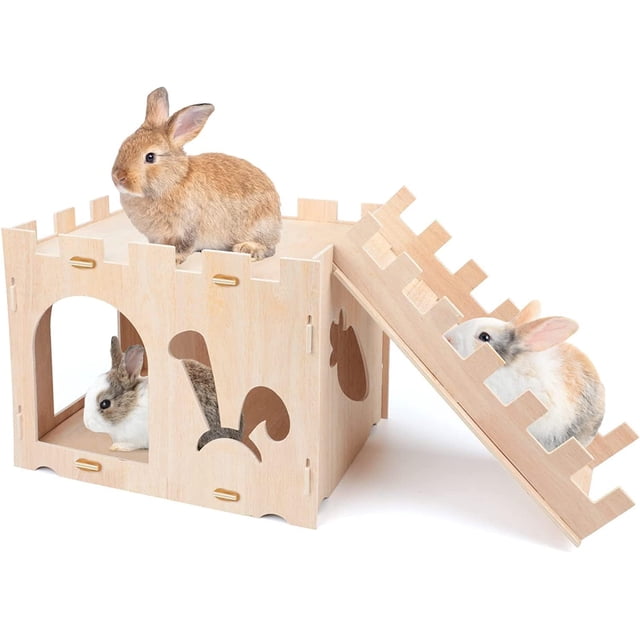 Castillo de madera extragrande para conejos, casa de juegos desmontable