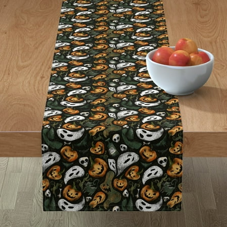 

Cotton Sateen Table Runner 108 - Halloween Party Vintage Spooky Witch Witchcraft Magic Ghost Lanterns Black Orange Print Custom Table Linens by Spoonflower