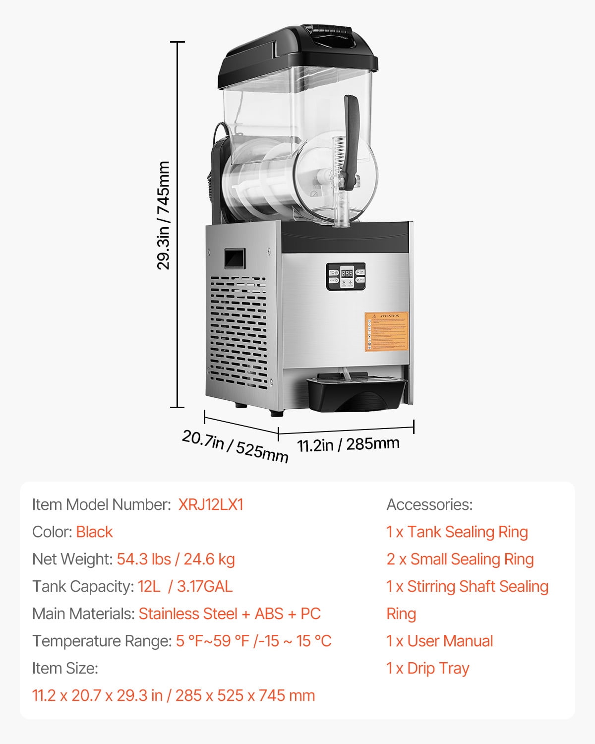 KFFKFF Commercial Slushy Machine, 12L Single Tank Frozen Beverage Maker, Stainless Steel Smoothie and Frozen Drink Machine, Ideal for Home Gatherings, Restaurants, Cafes, and Bars