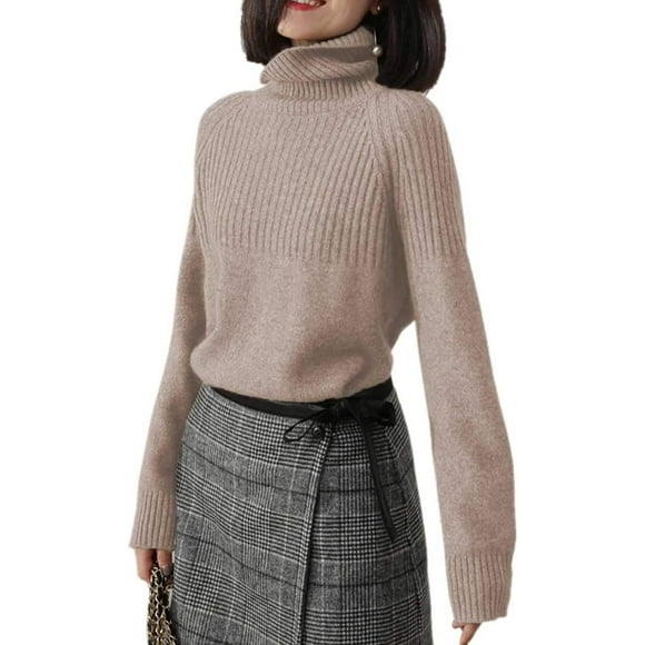 aters Womens Loose Jumpers Merino Wool Knit Split Thick Turtleneck Pullover Long Sleeve Winter Tops Beige Large