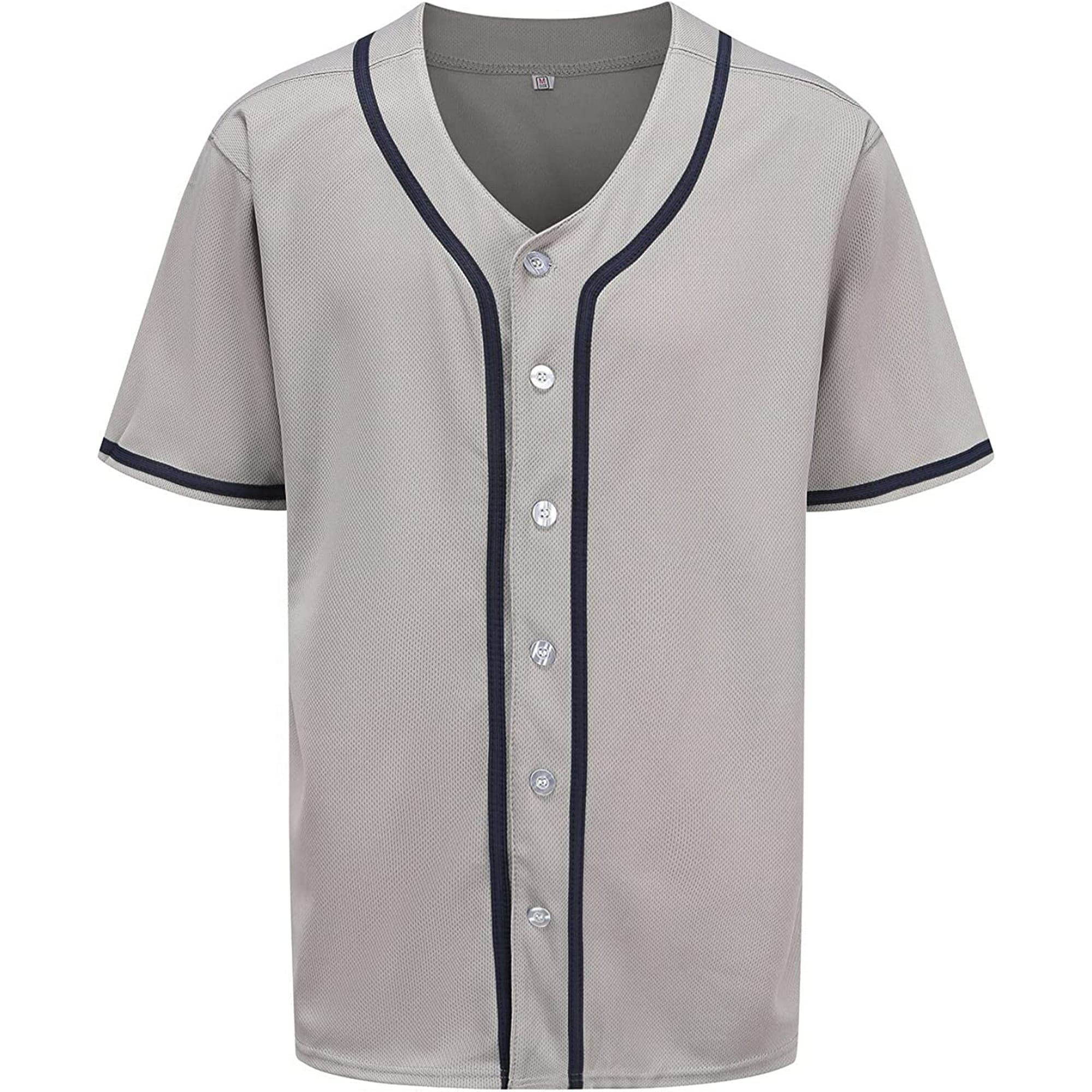 Youi-gifts Mens Button Down Baseball Jersey, Blank Softball Team Uniform, Hip Hop Hipster Short Sleeve Active Shirts, Adult Unisex, Size: 3XL, Gray